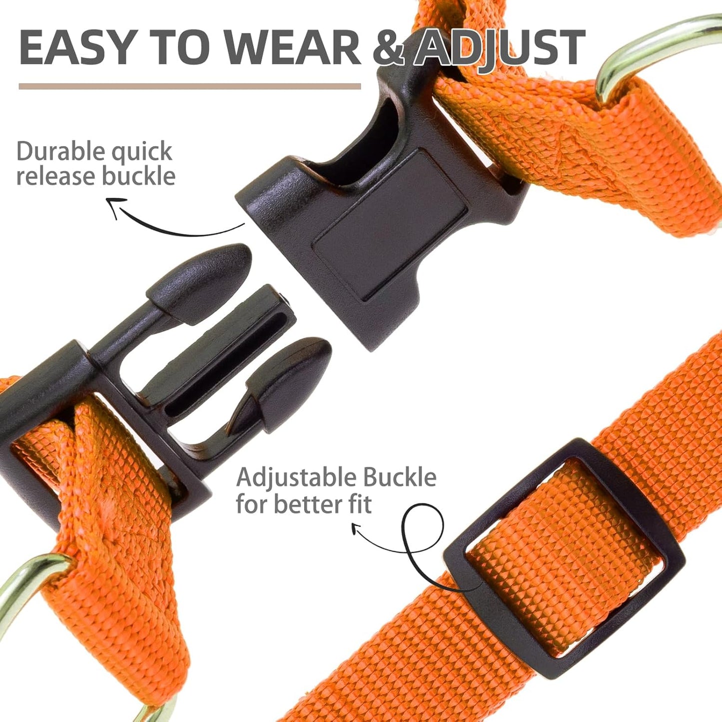 PUPTECK No Pull Dog Harness Soft Adjustable Basic Nylon Step in Puppy Vest Outdoor Walking with ID Tag and A-ir Tag Case, Orange, M