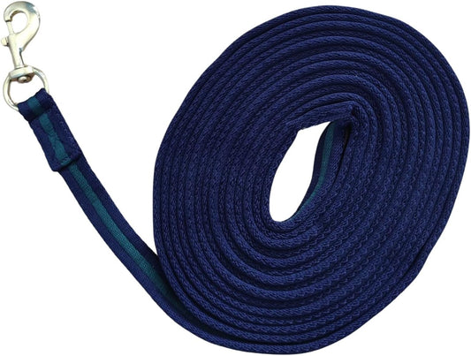 Soft Padded Lunge Line Rein Lead for Horses 27ft Looped Handle Swivel Clip (Navy/Green)