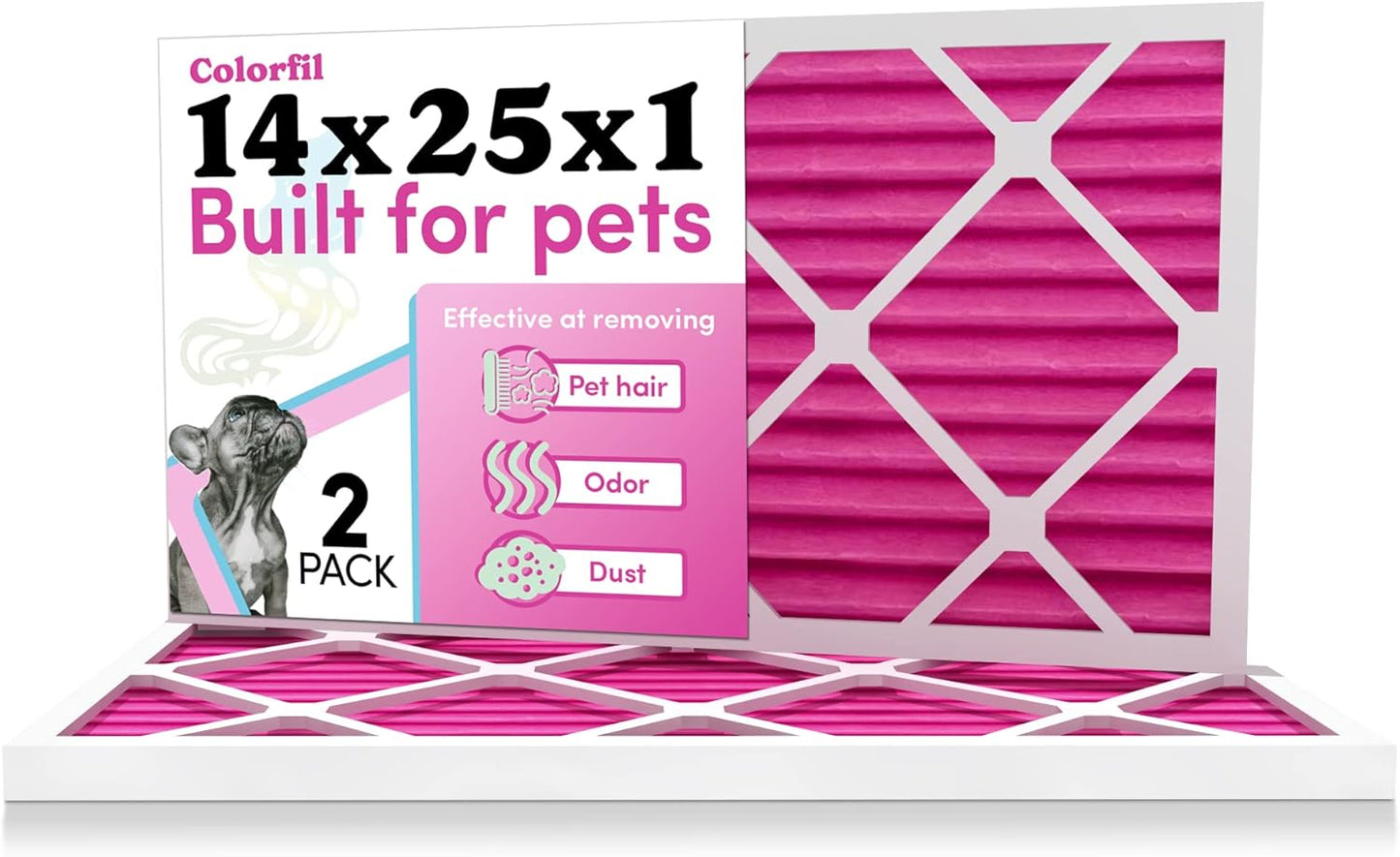 Colorfil 14x25x1 Air Filter (2-Pack) | Made in the USA | Color Changing | Remove Cat and Dog Odor | MERV 8 for Pet Hair Dander and Dust | 13.5"x24.5"x0.75" Exact Size