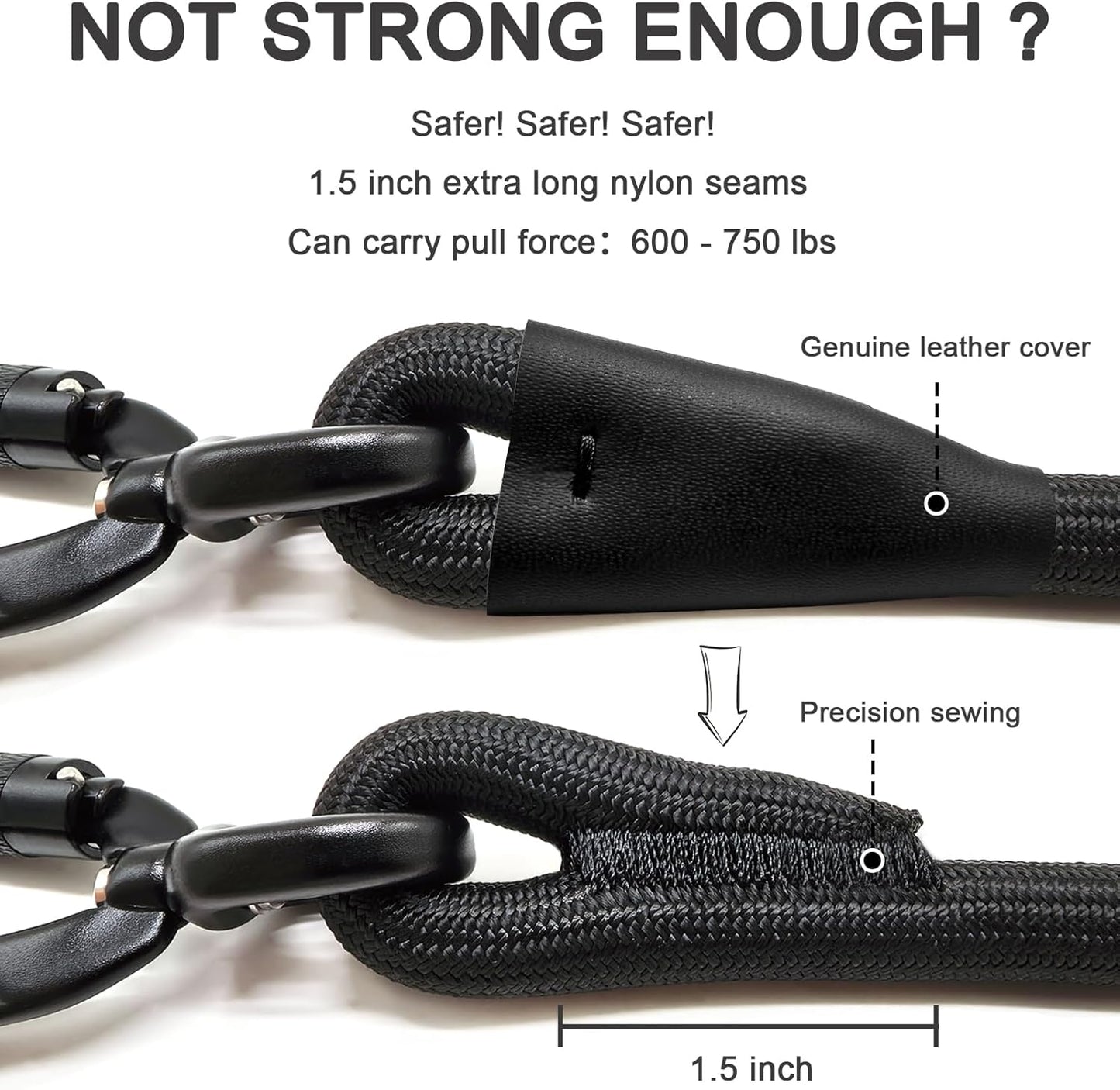 Rope Dog Leash, 4 ft Heavy Duty Dog Leash with Aviation Aluminum Auto Locking Carabiner, Strong Nylon Pet Lead for Small, Medium, Large Dogs (Black, 4FT)