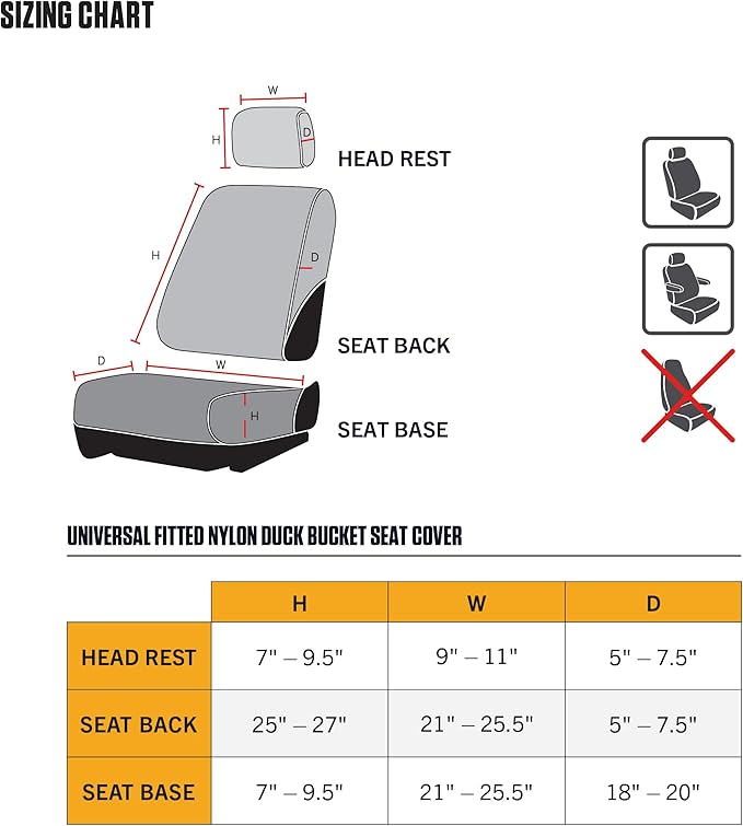Carhartt Universal Nylon Duck Canvas Fitted Bucket Seat Cover, Durable Seat Protection with Rain Defender, Single, Gravel
