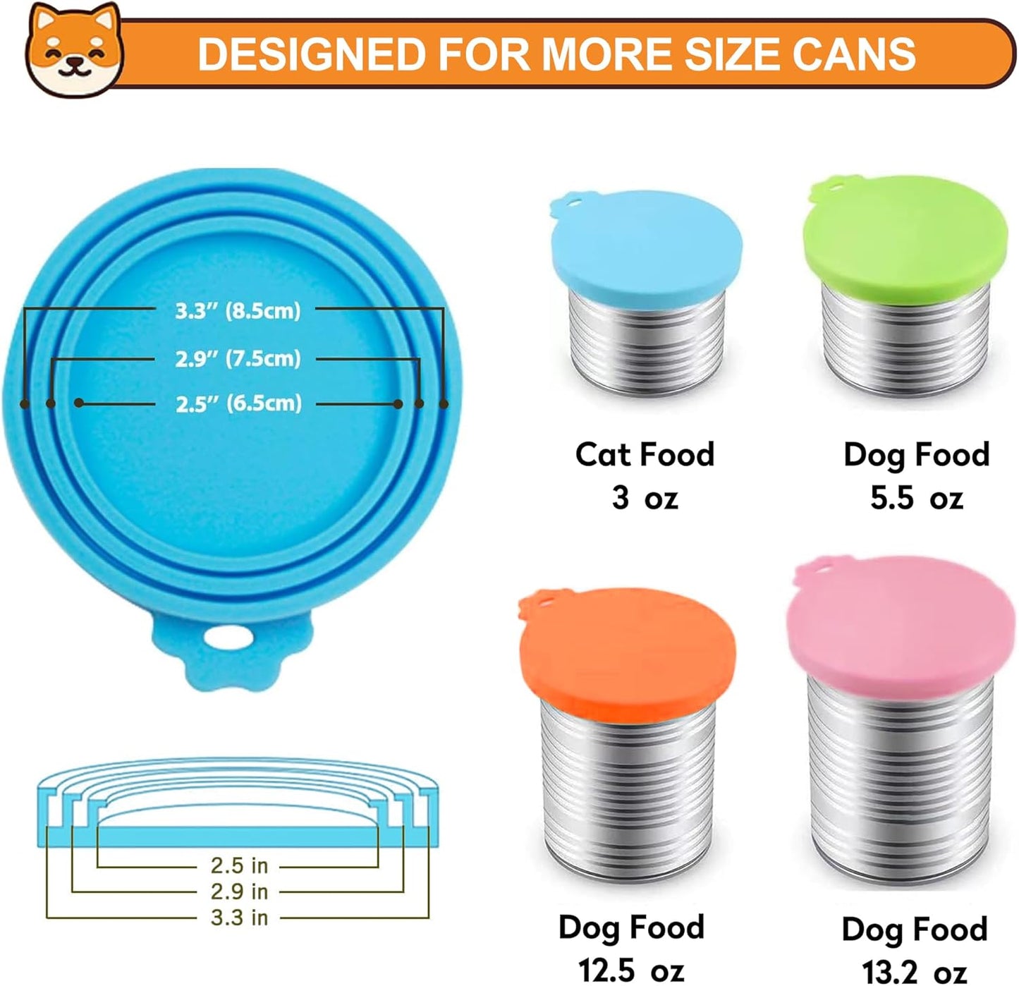 3 Pack Pet Food Can Covers, Silicone Universal Can Lids for Dog & Cat Food, BPA Free, One Fit Most Standard Size Can Lids Top Blue/Green/Yellow