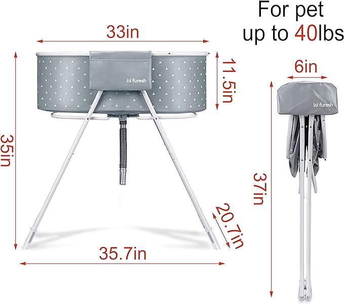 Little Dipper Dog Bath Tub and Wash Station for Bathing Shower and Grooming, Elevated Foldable and Portable, Indoor and Outdoor, for Small and Medium Size Dogs, Cats and Other Pet (Gray)