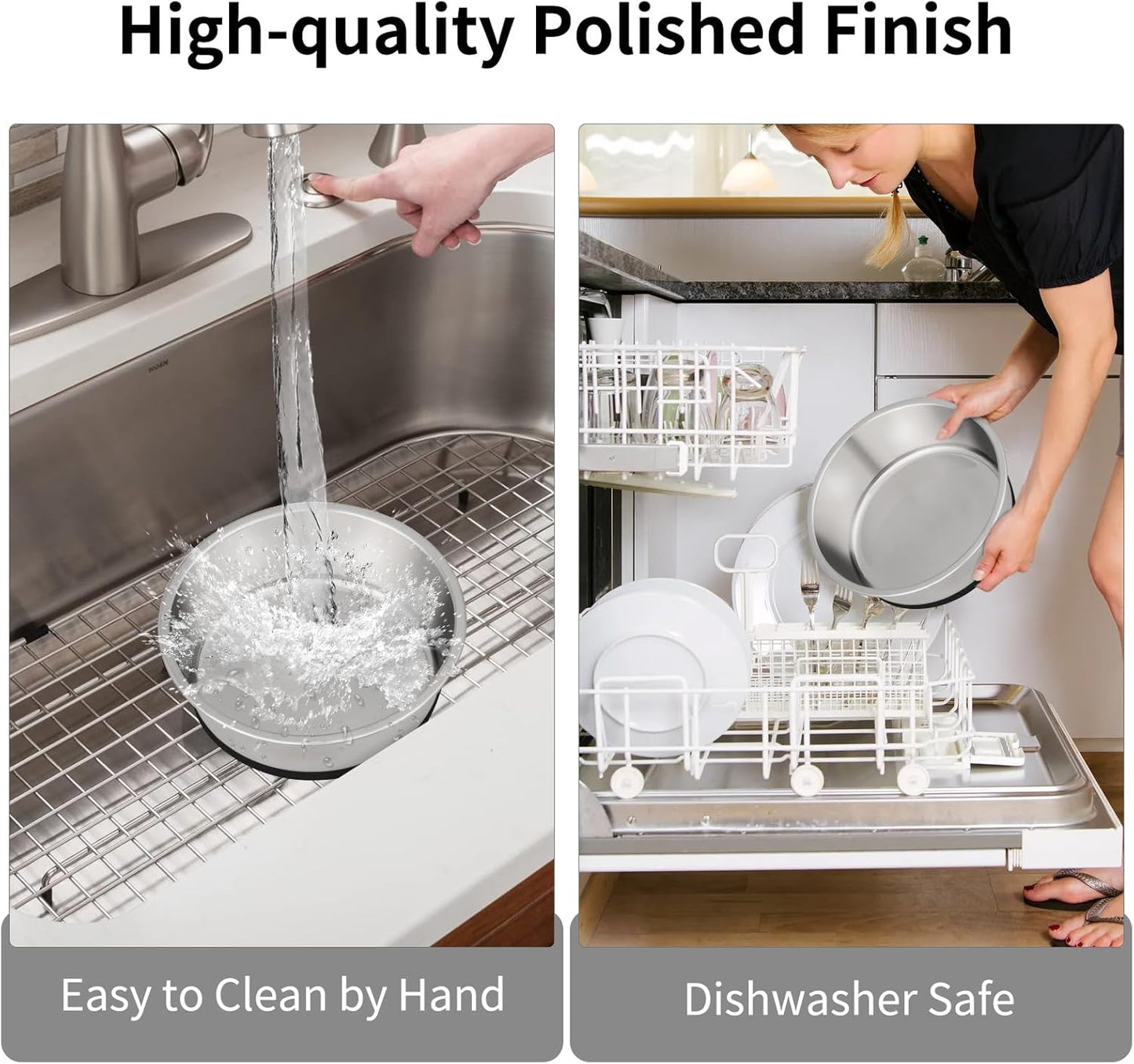 Taglory 8 Cup Stainless Steel Dog Bowls Set of 2 for Food and Water, Silicone Base Anti-Slip, Rust Resistant, Extra Thick Metal Bowls for Medium Dogs, 59oz, Black