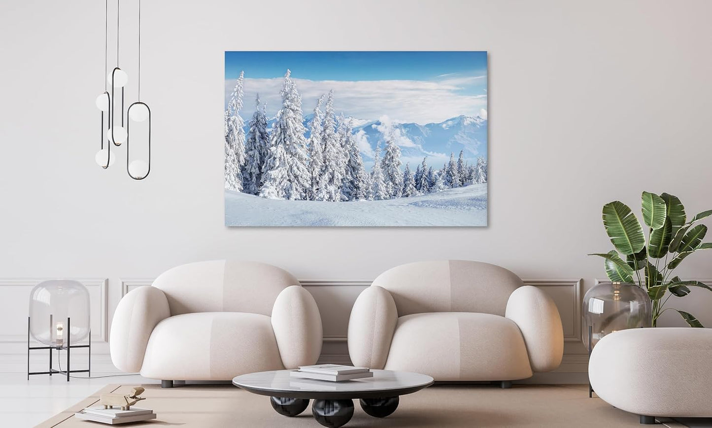 Nature Wall Art Prints - Ocean Forest Mountain Lake Canvas Landscapes - Small to Extra Large Living Room Bedroom Kitchen Bathroom Décor (Snow Covered Trees on Mountain, 20L" x 30W")