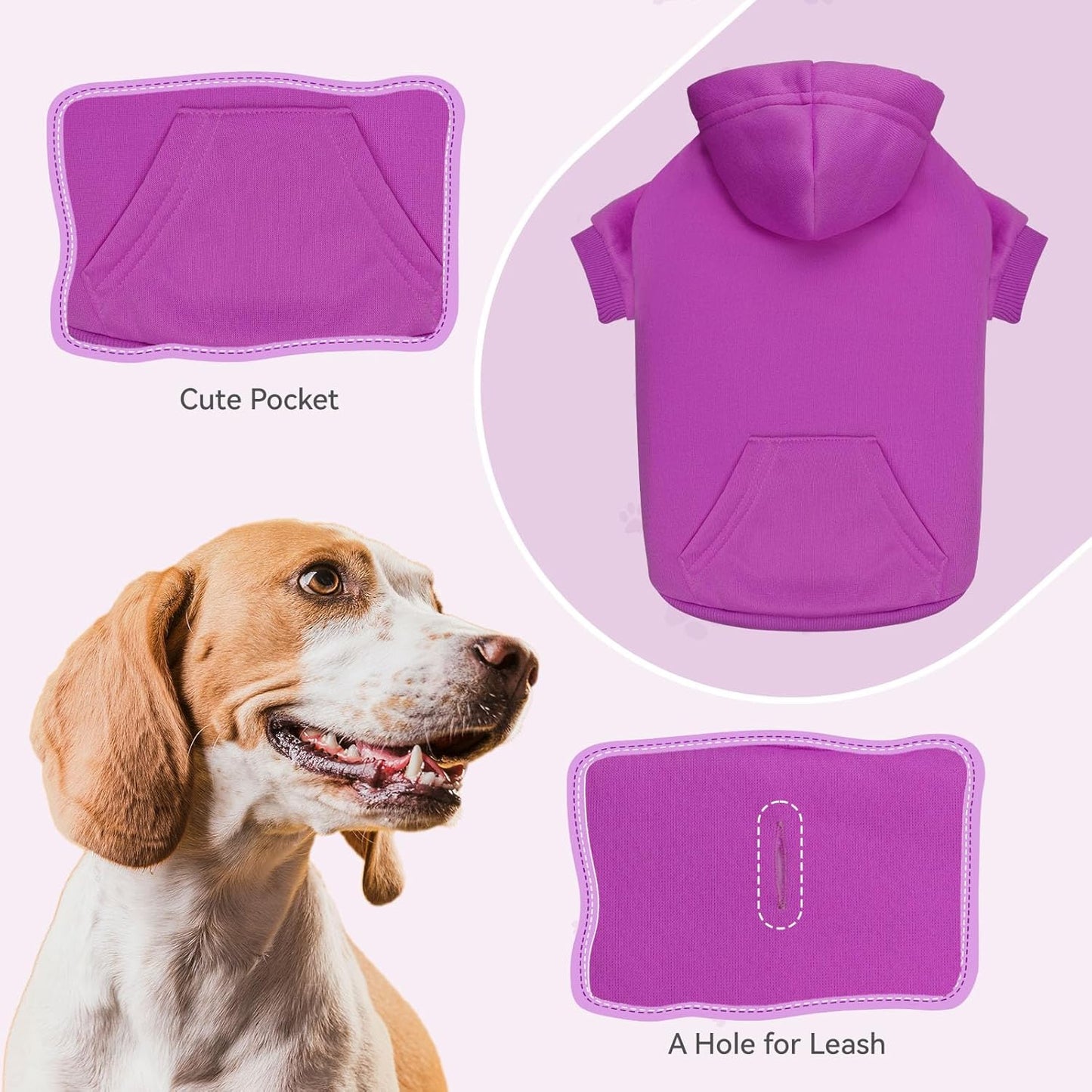 Dog Sweaters for Medium Dogs Dog Hoodie Dog Sweater Solid Soft Brushed Fleece Dog Clothes Dog Hoodie Sweatshirt with Pocket(Purple-M)