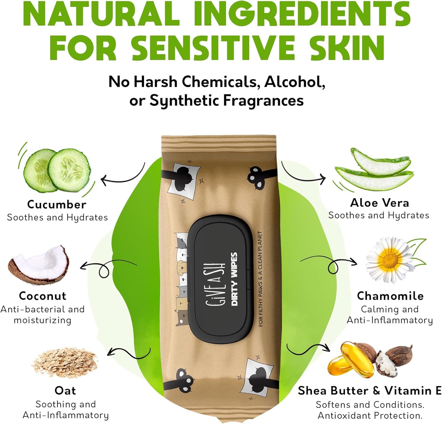 Lick-Safe Pet Wipes for Dogs & Cats - Vet-Approved & Hypoallergenic - Cleans Mud, Odors & Dander - Wipes for Paws, Face & Butt - 10% to Charity - Earth-Friendly & Unscented Cat Cleaning - Pack of 100