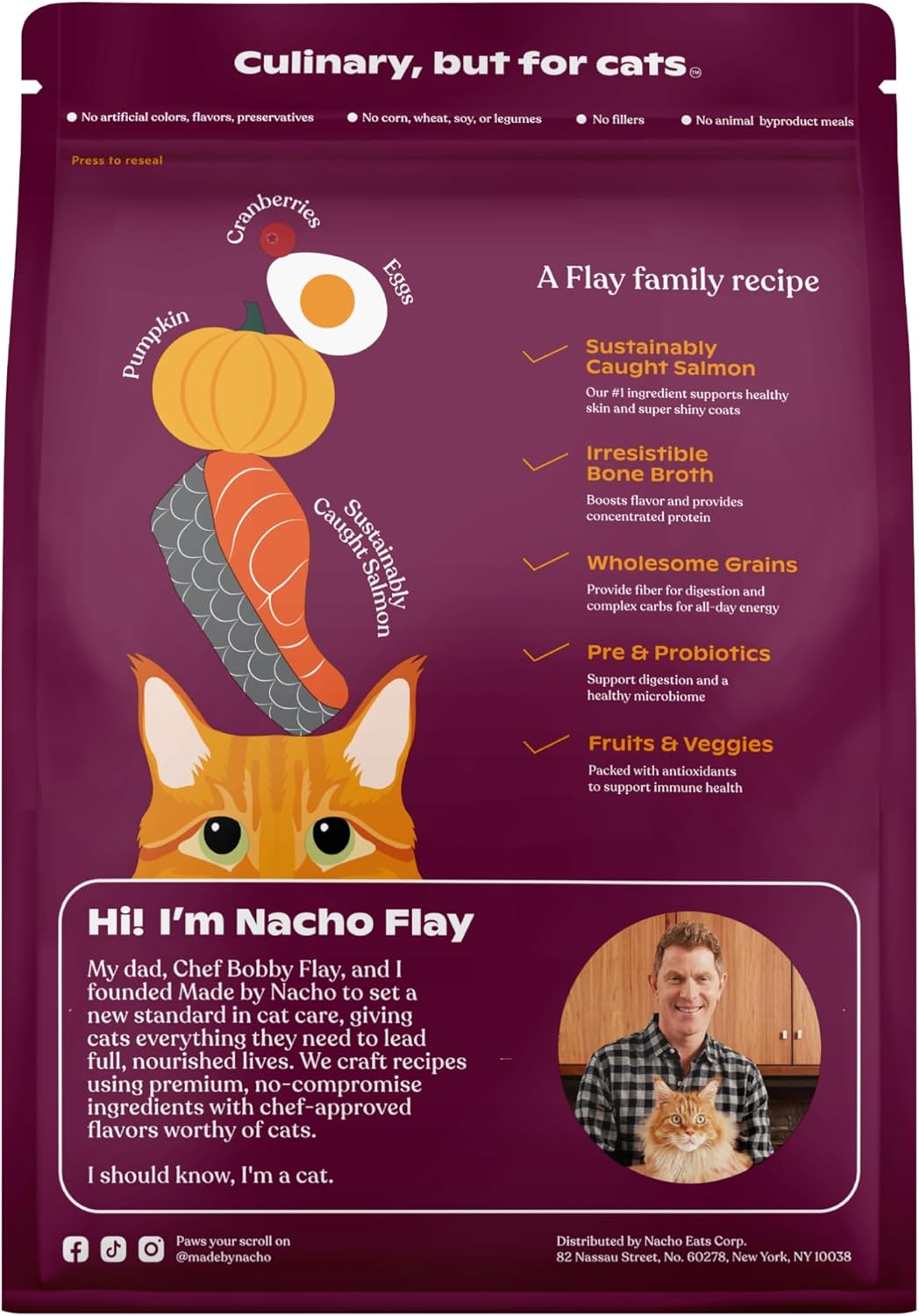 Made by Nacho Dry Cat Kibble 2lb Bag, High Protein and Grain-Friendly Premium Cat Food, Sustainably Caught Salmon and Pumpkin, Infused with Bone Broth for Hydration, Limited Ingredients, Single Bag