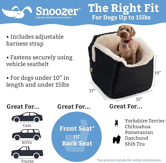 Snoozer Dog Car Seat: Lookout I Dog Booster Car Seat for Dogs Small 5-15 lbs, Size: Small, Fabric: Merlin Linen, Pet Car Seat to Alleviate Car Sickness for Dogs, Removable Machine Washable Cover