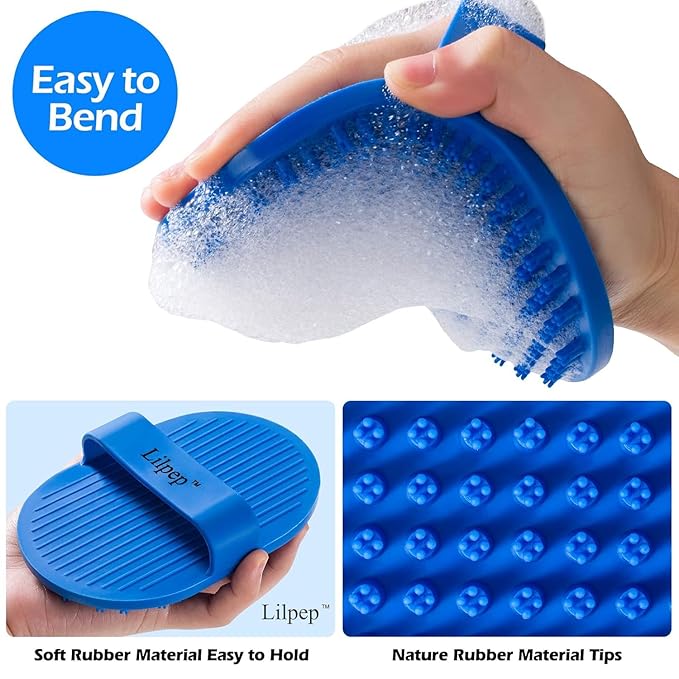 Lilpep Dog Bath Brush, Rubber Pet Shampoo Brush with Silicone Bristles for Massaging Grooming, Removing Short Haired Dogs Cats Shedding, Tangles and Dead Undercoat(Red, plum brush)