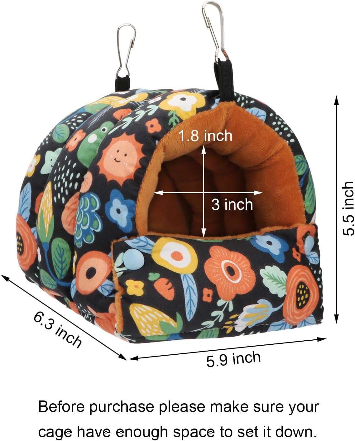 Wontee Bird Nest House Winter Warm Snuggle Hut Bird Bed Hanging Hammock for Parrots Budgies Parakeets Caique Senegal Cockatiels Conures (Small, Black)