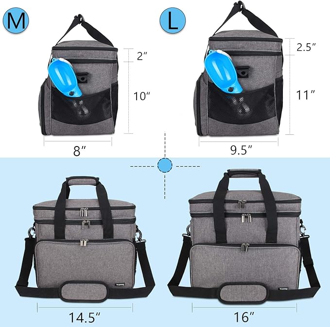 Teamoy Double Layer Dog Travel Bag, Dog Bag for Supplies with 2 Silicone Collapsible Bowls, 2 Food Carriers, 1 Water-Resistant Placemat, Pet Supplies Weekend Tote Organizer (Large, Gray)