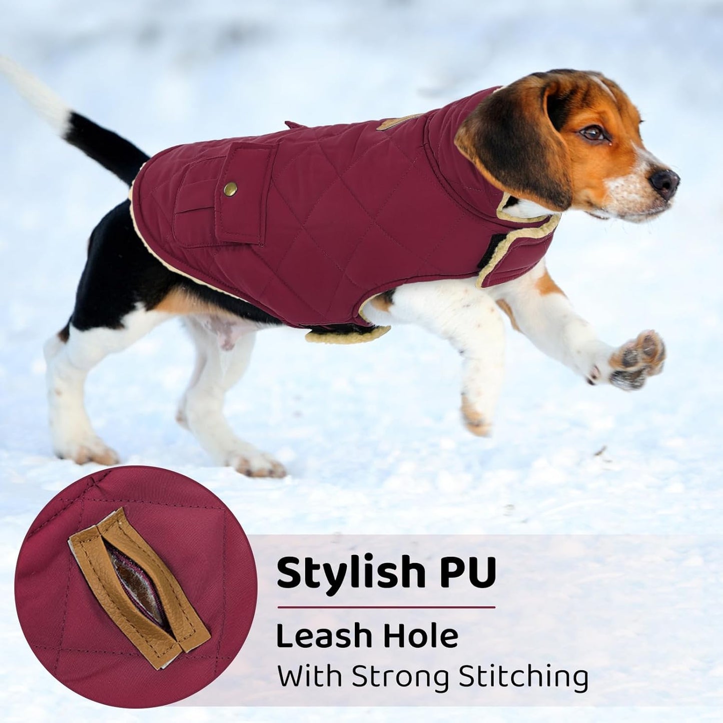 Queenmore Dog Winter Coat Warm Puffer Jacket Waterproof Plush Lining Thermal Cold Weather Vest for Small Medium Large Dogs, Windproof Easy On Pet Jacket Burgundy M