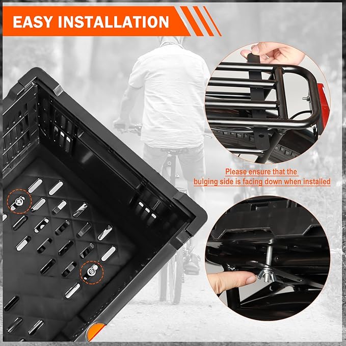 Rear Bike Basket, Foldable Rear Rack Bicycle Basket with Mesh Pocket Waterproof Cover Reflective Strip for Adult Bikes Easy to Assemble and Carry for Pets Fruit