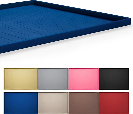 Hubulk Dog Feeding Mat,100% Waterproof Food Grade Silicone Pet Food and Water Bowl Placemat,Dishwasher, High Raised Edge to Prevent Spills,Nonslip Tray to Stop Messes on Floor (24"x16"x0.5", Navy)