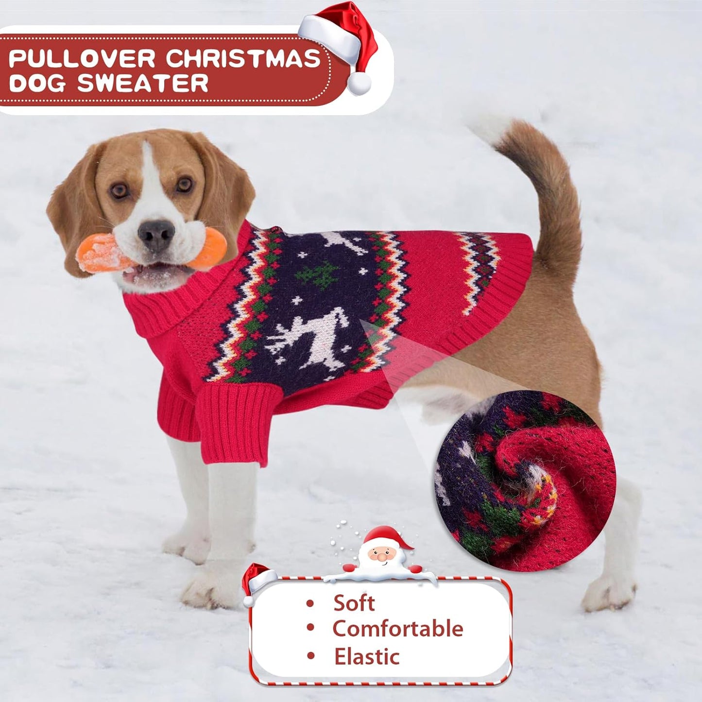 Queenmore Christmas Dog Sweater,Knitted Pullover Christmas Clothes for Dogs,Turtleneck Doggy Christmas Outfit, Warm Dog Sweaters for Small Dogs Boys or Girls XL