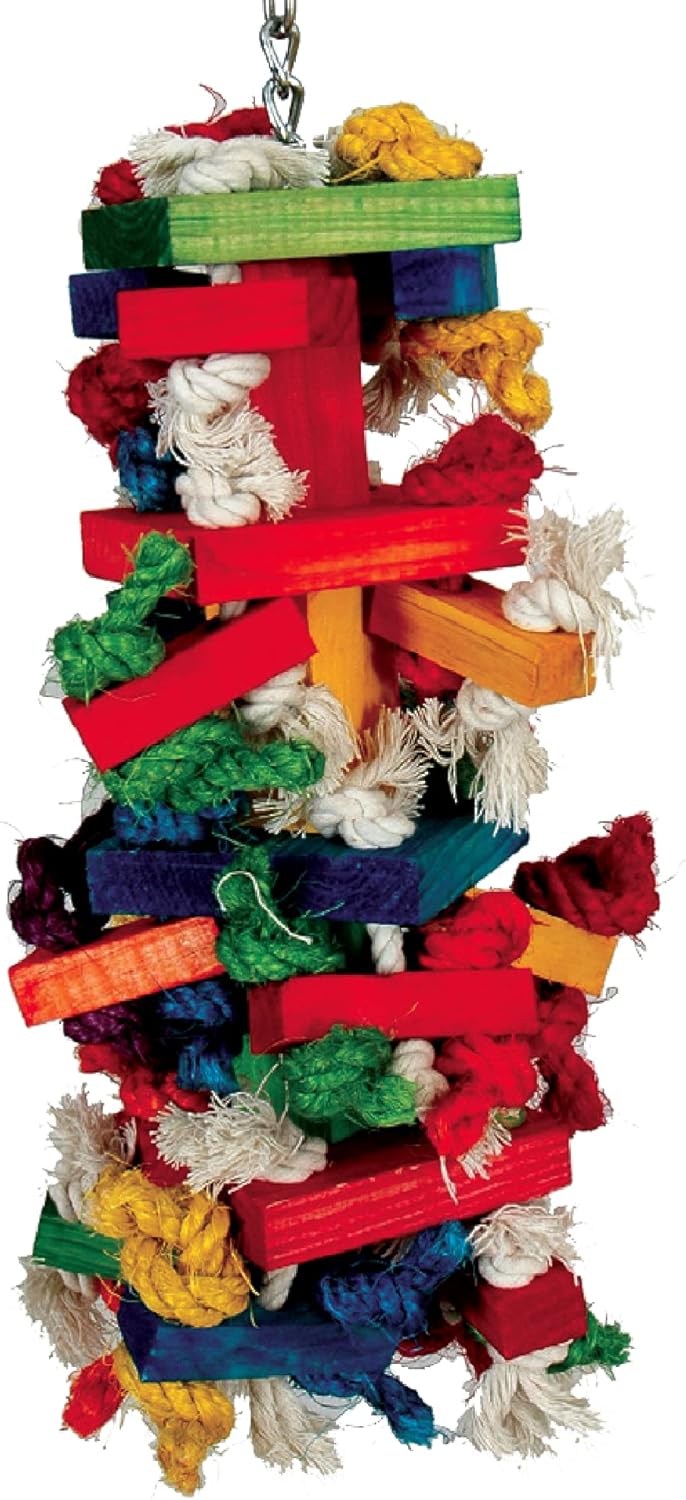Paradise Knots &Blocks Chewing Toy, Colorful & Entertaining, Keeps Birdy Happy, Large, 16” x 6” x 6” inches