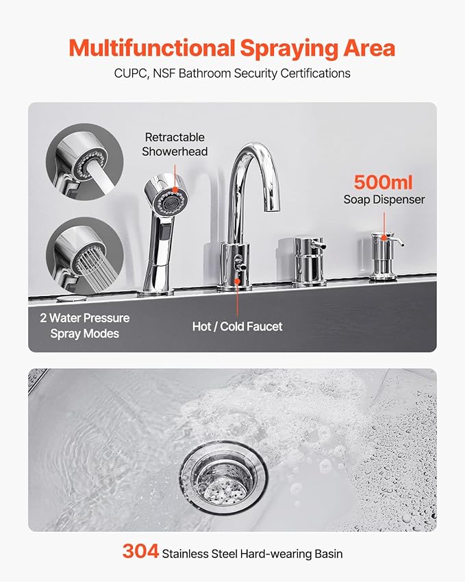 VEVOR Professional 304 Stainless Steel Dog Bathing Station, 50 inch Pet Grooming Tub w/Anti-Slip ramp, Storage Drawer, Cold Hot Faucet Showerhead, for Large & Medium & Small (Right Door, with Drawer)