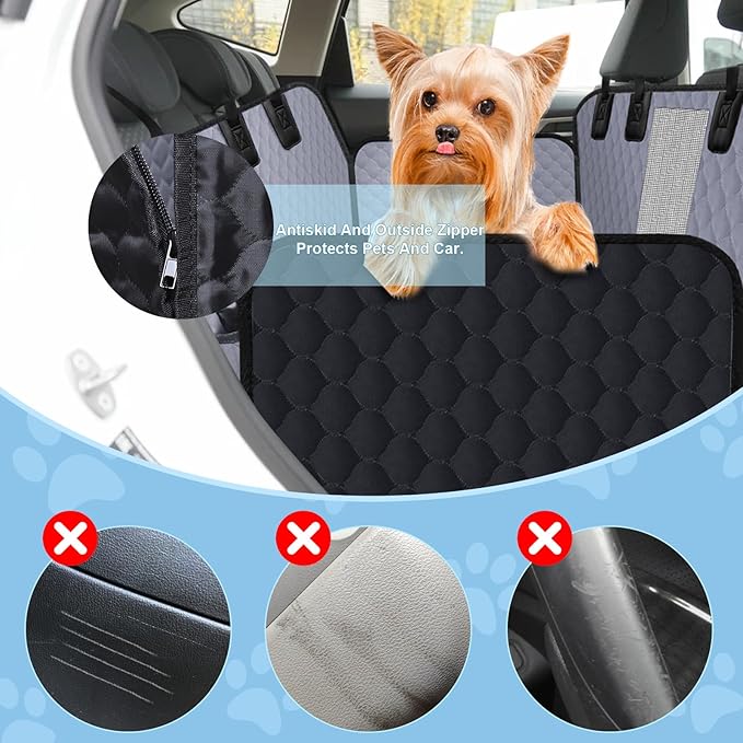 Dog Car Seat Cover for Back Seat, Waterproof Protector with Side Flaps, Scratchproof Hammock, Non-Slip Bottom for Cars/Trucks/SUVs (Grey)