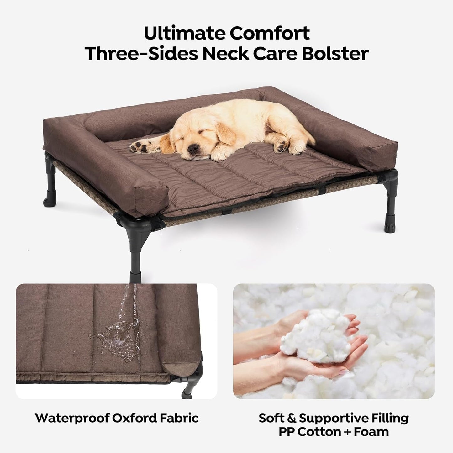 Veehoo Cooling Elevated Dog Bed Add Removable Waterproof Bolster Cushion Mat, Raised Pet Cot with Breathable Teslin Mesh, No-Slip Feet, Dog Sofa Bed for Indoor Outdoor, Medium, Brown CWC2331B