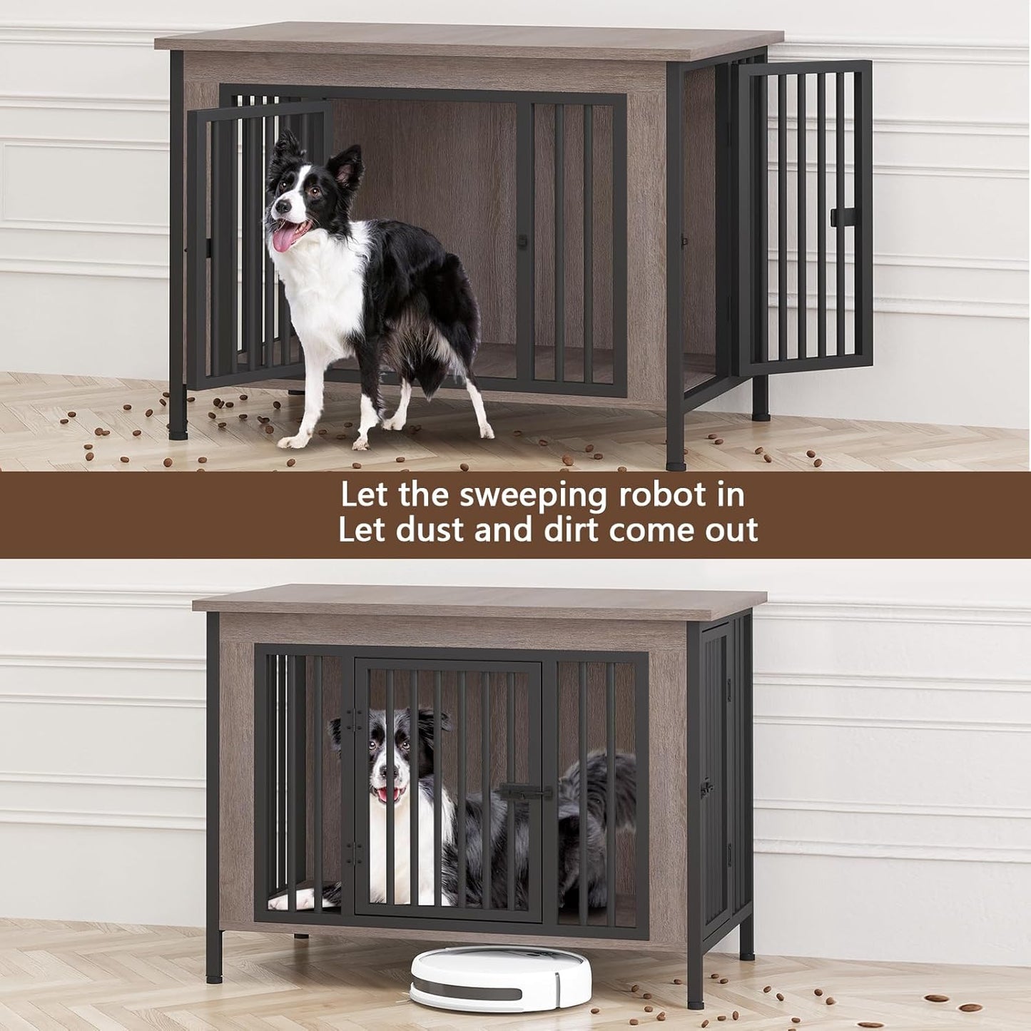 EasyCom 39.96" XL Wooden Large Dog Crate Furniture for Medium and Large Breed, Chew-Resistant Dog Kennel Furniture Indoor with 2 Doors and 3.94" Raised Feet, as TV Stand, End Table, Crate Table