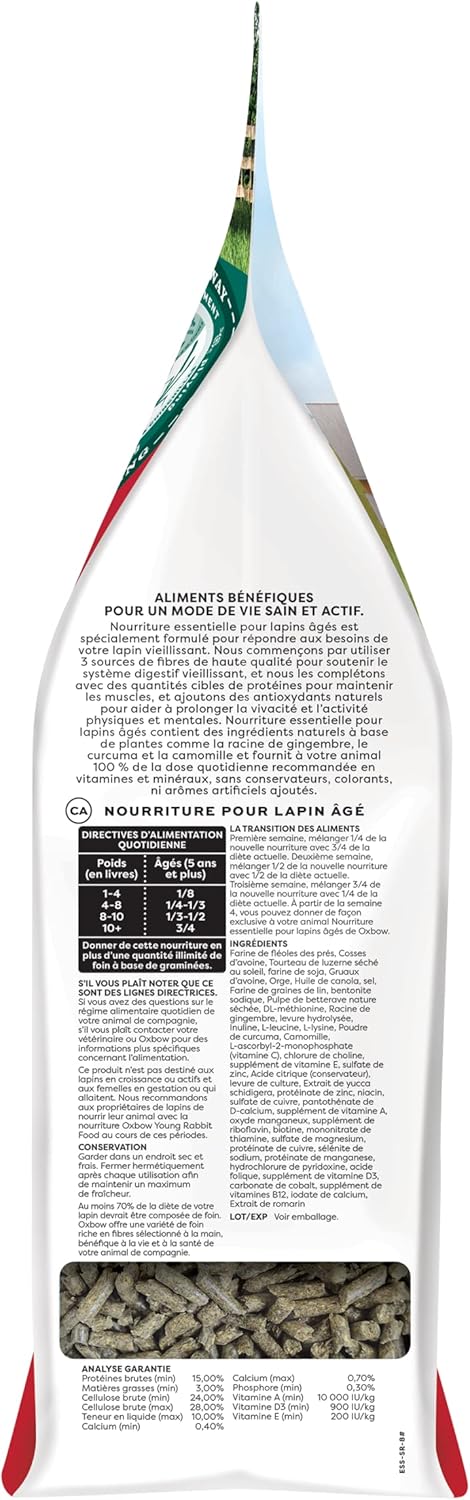 Oxbow Essentials Rabbit Food, Senior, Made Alfalfa for Rabbit, Vitamin & Mineral Rich Pet Pellets, Small Animal Pet Products, Bunny Food, Made in USA, High Fiber, 8 lb. Bag
