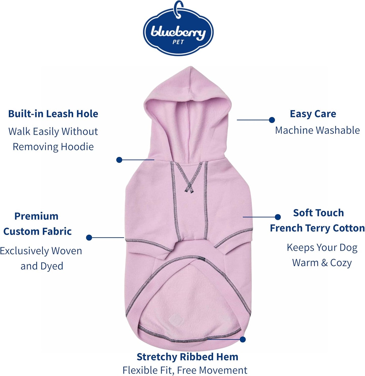 Blueberry Pet Essentials Dog Hoodie – 26 inch, Cotton‑Blend Sweatshirt with Hood, Pink Lilac, Machine‑Washable Small‑Dog Jersey