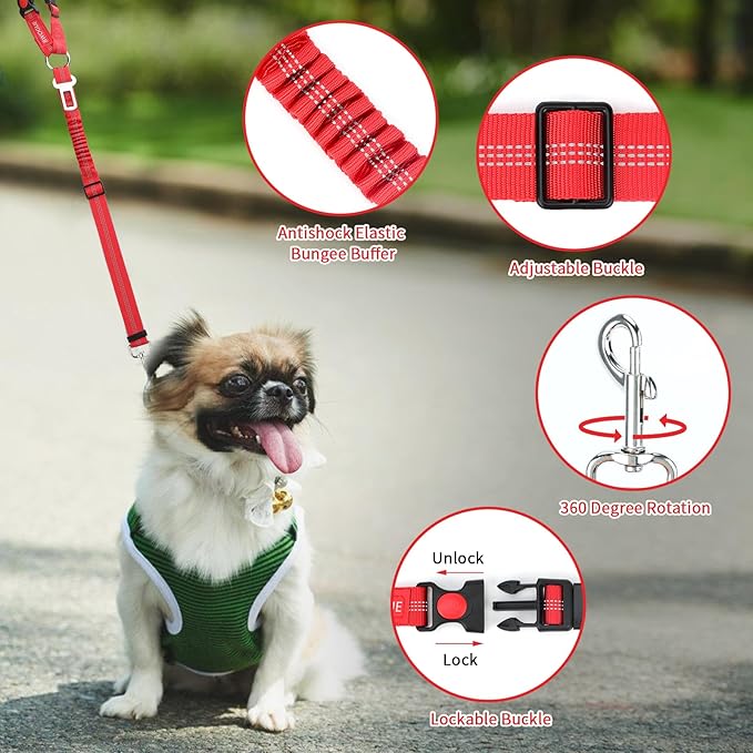 BWOGUE 2 Piece Dog Seat Belt for Car with Elastic Bungee Buffer Safety Seatbelt Car Headrest Restraint Wear Adjustable Metal Buckle Harness in Vehicle Travel for Pet