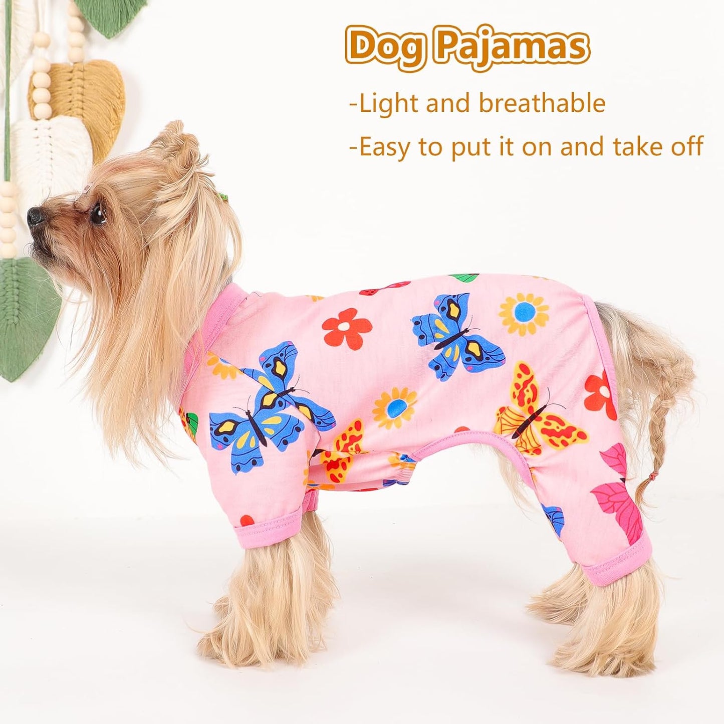Dog Pajamas Small Sized Dogs Stretchable Summer Dog Clothes Pjs 4 Legs Girl Boy Cute Soft Puppy Outfits Doggie Cat Jammies Jumpsuit Sleeper for Pet, Butterfly, XS