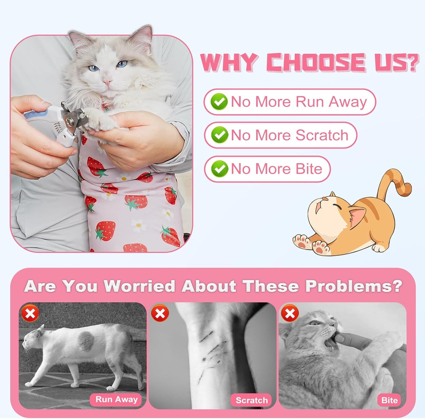 Supet Cat Grooming Wrap for Cutting Nails, 2025 Self-Adherent Cat Wrap, Anti-Escape Calming Cat Swaddle Wrap for Medicine, Nail Clipping, Teeth Brushing, Ear Cleaning