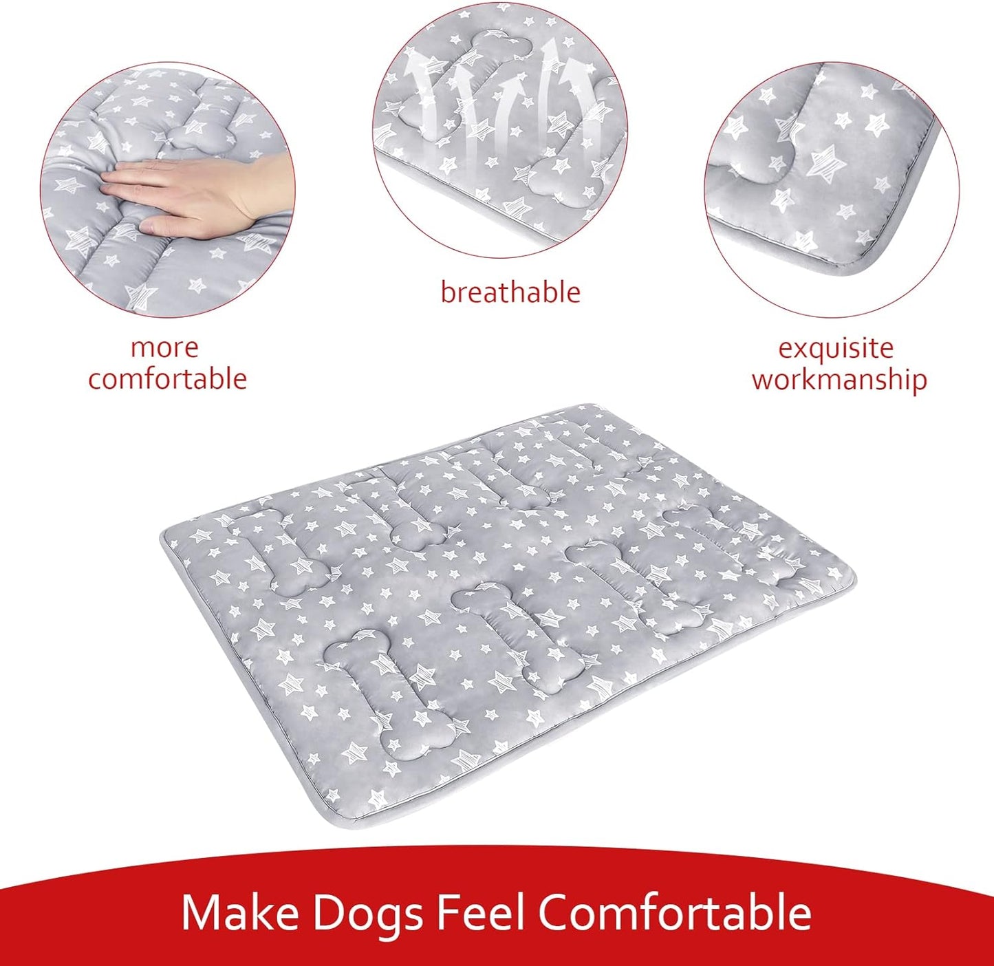 Dog Crate Bed Mat (36" X 23"), Soft Dog Bed Mat with Cute Stars, Personalized Crate Pad, Anti-Slip Bottom, Machine Washable Kennel Pad