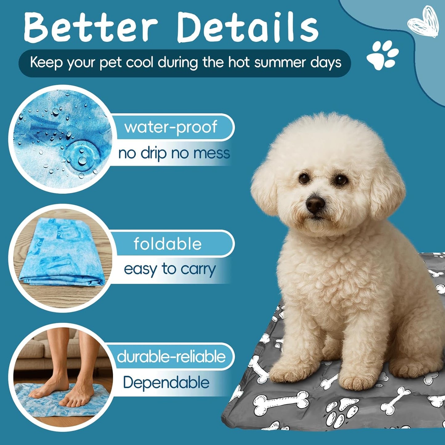 Cooling Pad for Large Dog,Instant Pet Cool Mat,Comfortable Cool Pet Mat for Cat.Portable Dog Bed for Summer. Suitable for Outdoor Summer Crate Pad.Long Time Cooling.Bone(Size-XL 23.6 * 35.4in)