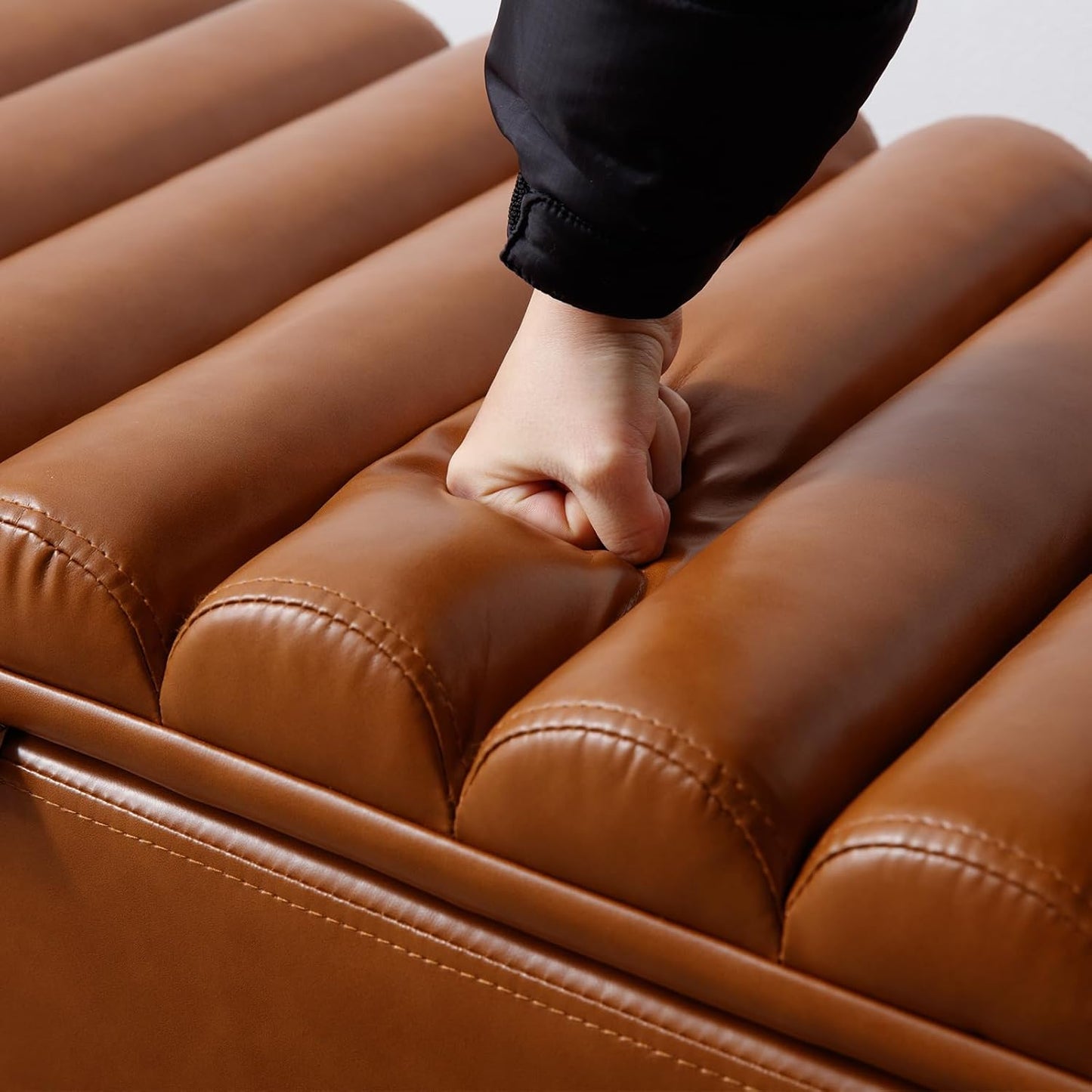 Kmax 45" Storage Bench PU Leather Entryway Bench Upholstered Ottoman Bench with Wavy Top & Safty Hinge for Bedroom Living Room Hallway, Brown