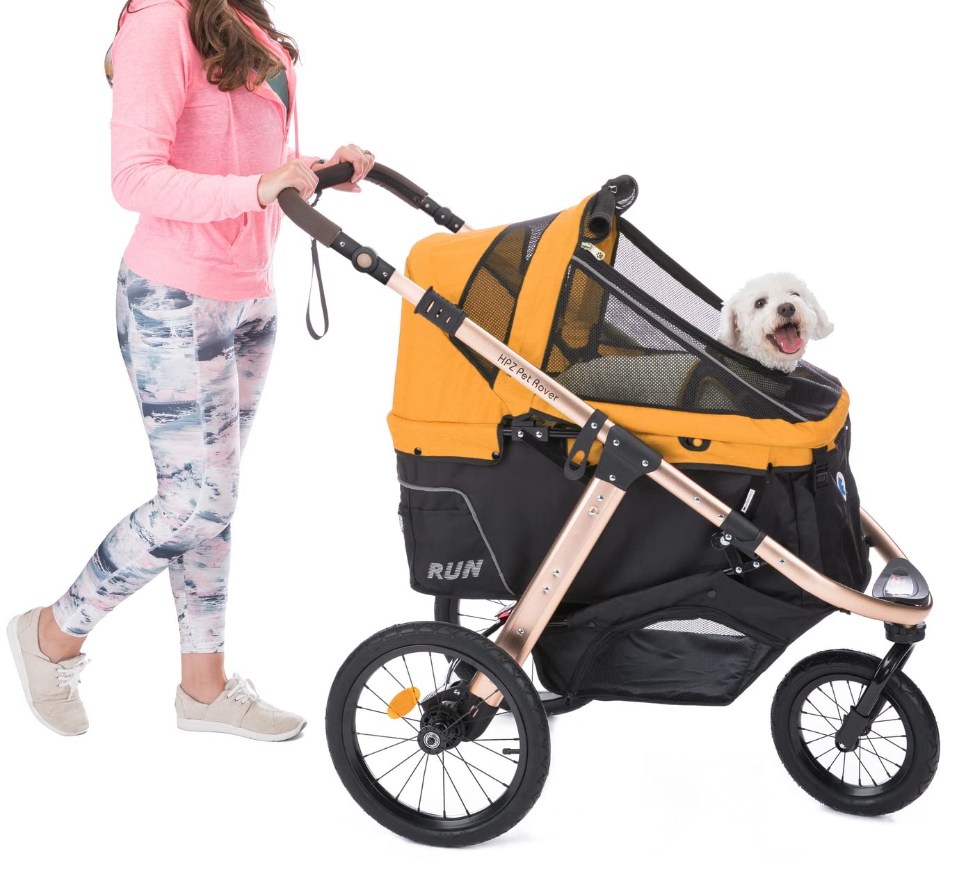 Run Performance Jogging Sports Stroller with Comfort Rubber Wheels/Zipper-Less Entry/1-Hand Quick Fold/Aluminum Frame for Small/Medium Dogs, Cats and Pets (Speed Yellow)