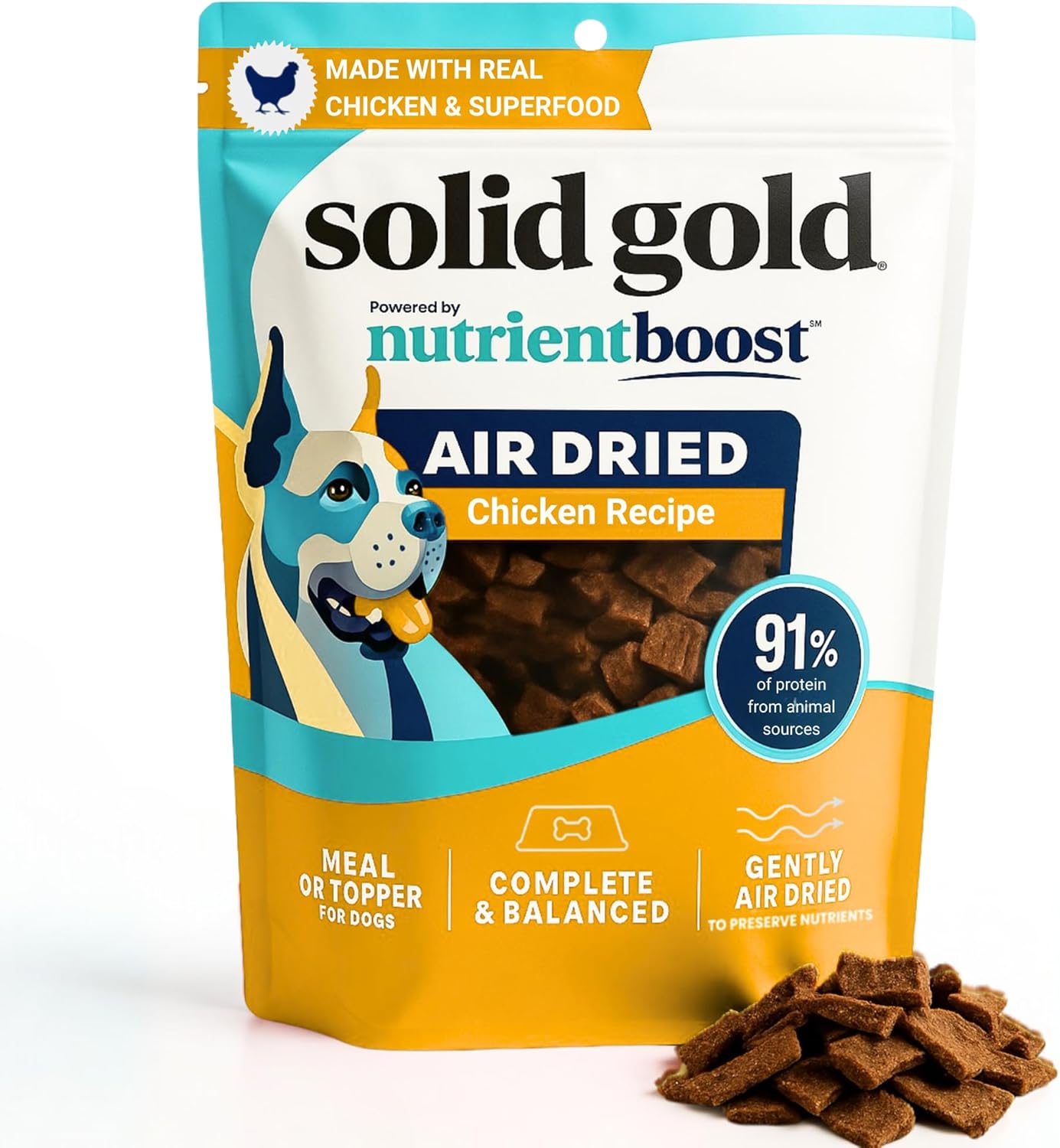 Solid Gold Air Dried Dog Food Toppers for Dry Food - Healthy Dog Treats w/Real Chicken & Superfoods - Serve as a Complete Meal, Topper or Treats - Supports Muscle Growth, Immunity & Digestion - 2lb