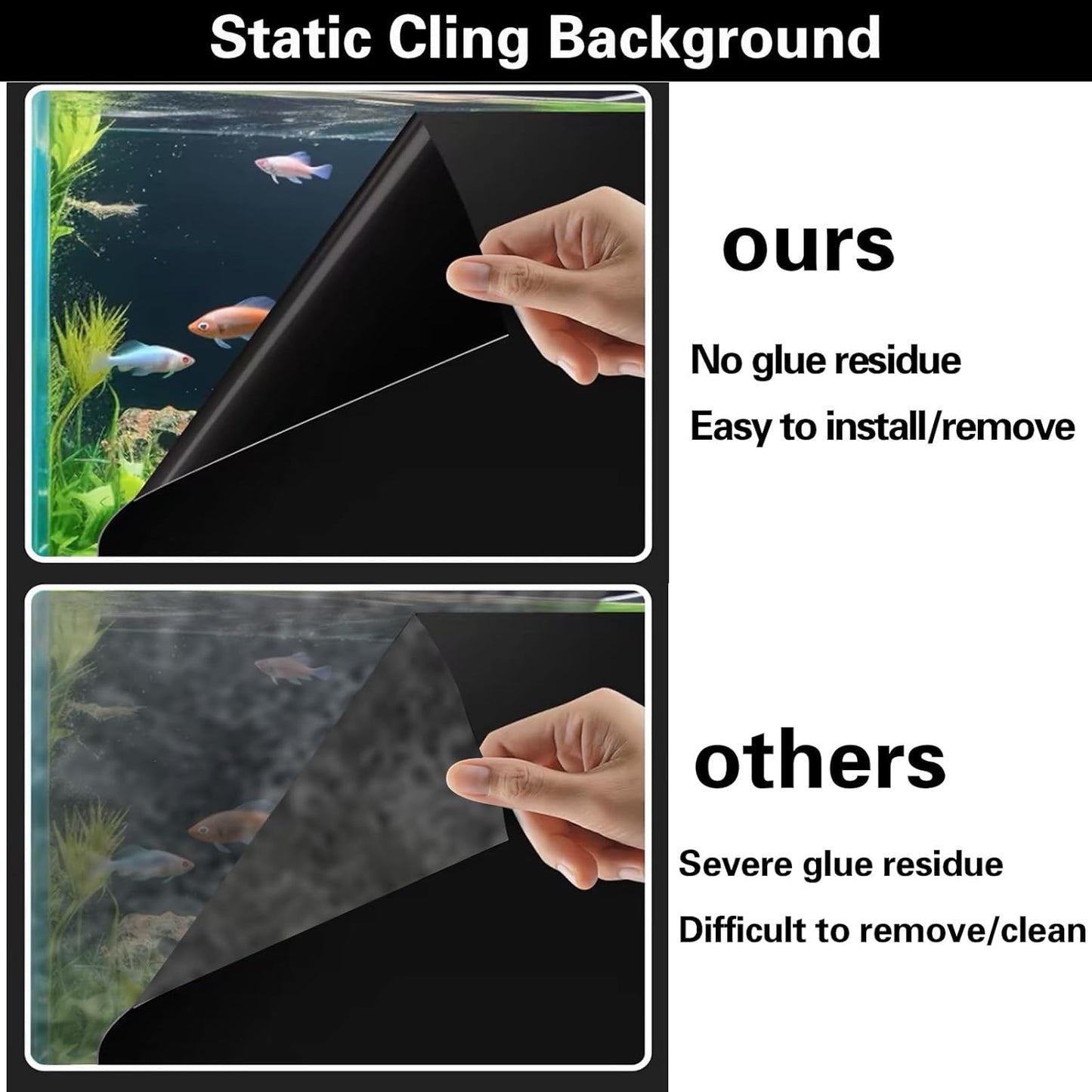 Fish Tank Aquarium Background - Black, Electrostatic Adhesion, Glue-Free, Easy Installation, Traceless Removal, Size 19.6 X 59 Inch