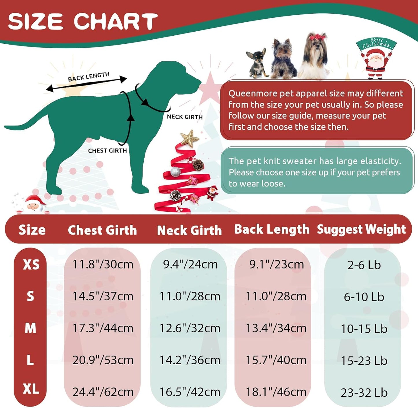 Queenmore Christmas Sweater, Knitted Pullover Turtleneck Outfit for Dogs, Warm Clothes for Small Boys or Girls XS