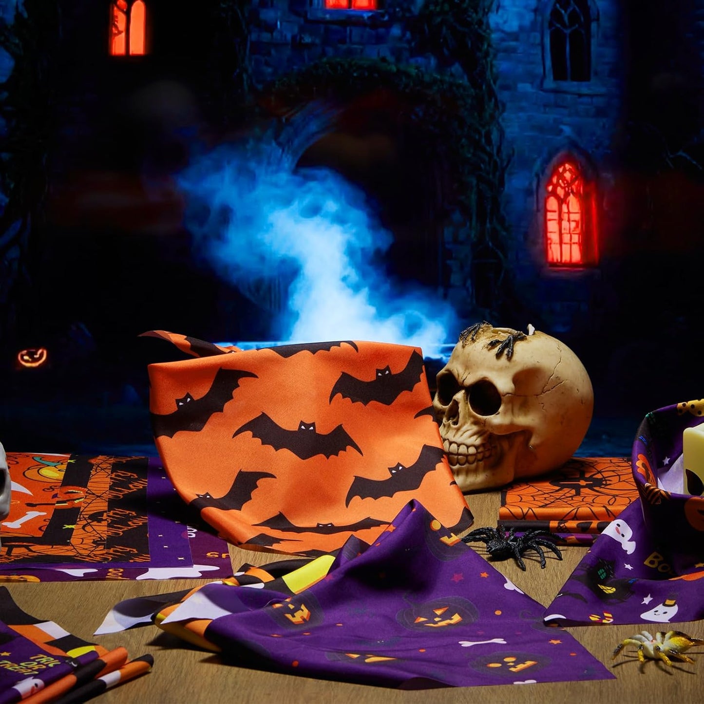 Abbylike 50 Pcs Halloween Dog Bandanas Bulk Pumpkin Bandanas for Dogs Triangle Kerchief Bibs Scarf Set for Pet Halloween Costume Photo Props Accessories Pet Shops, 25 Styles (31.5 x 21.7 x 21.7")