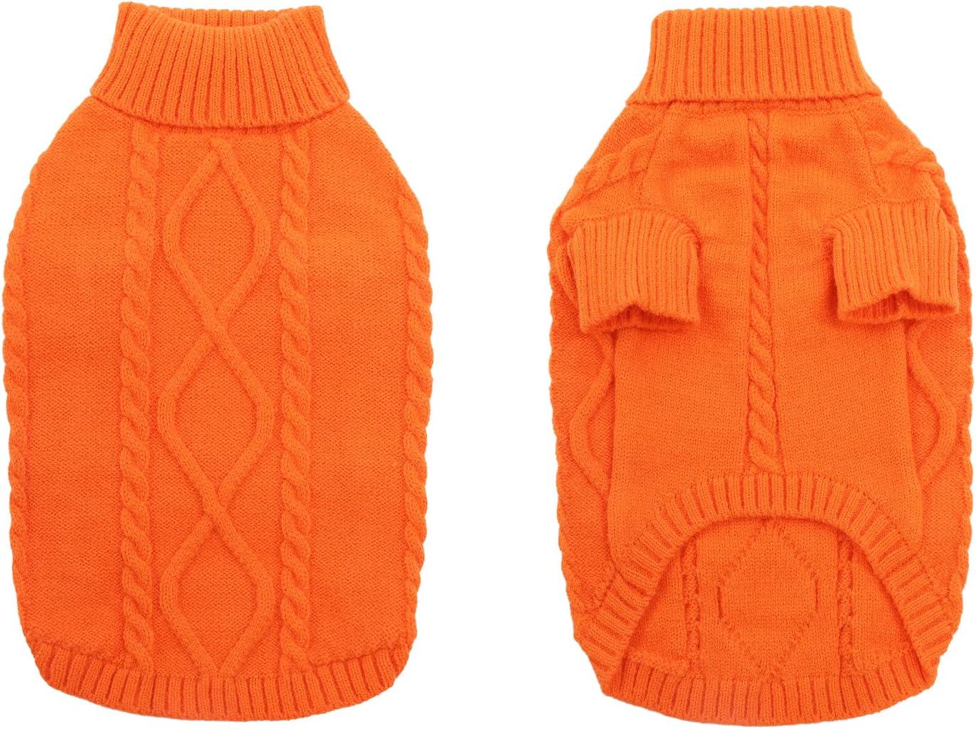 Queenmore Small Dog Pullover Sweater, Cold Weather Cable Knitwear, Classic Turtleneck Thick Warm Clothes for Chihuahua, Bulldog, Dachshund, Pug (Orange, X-Large)