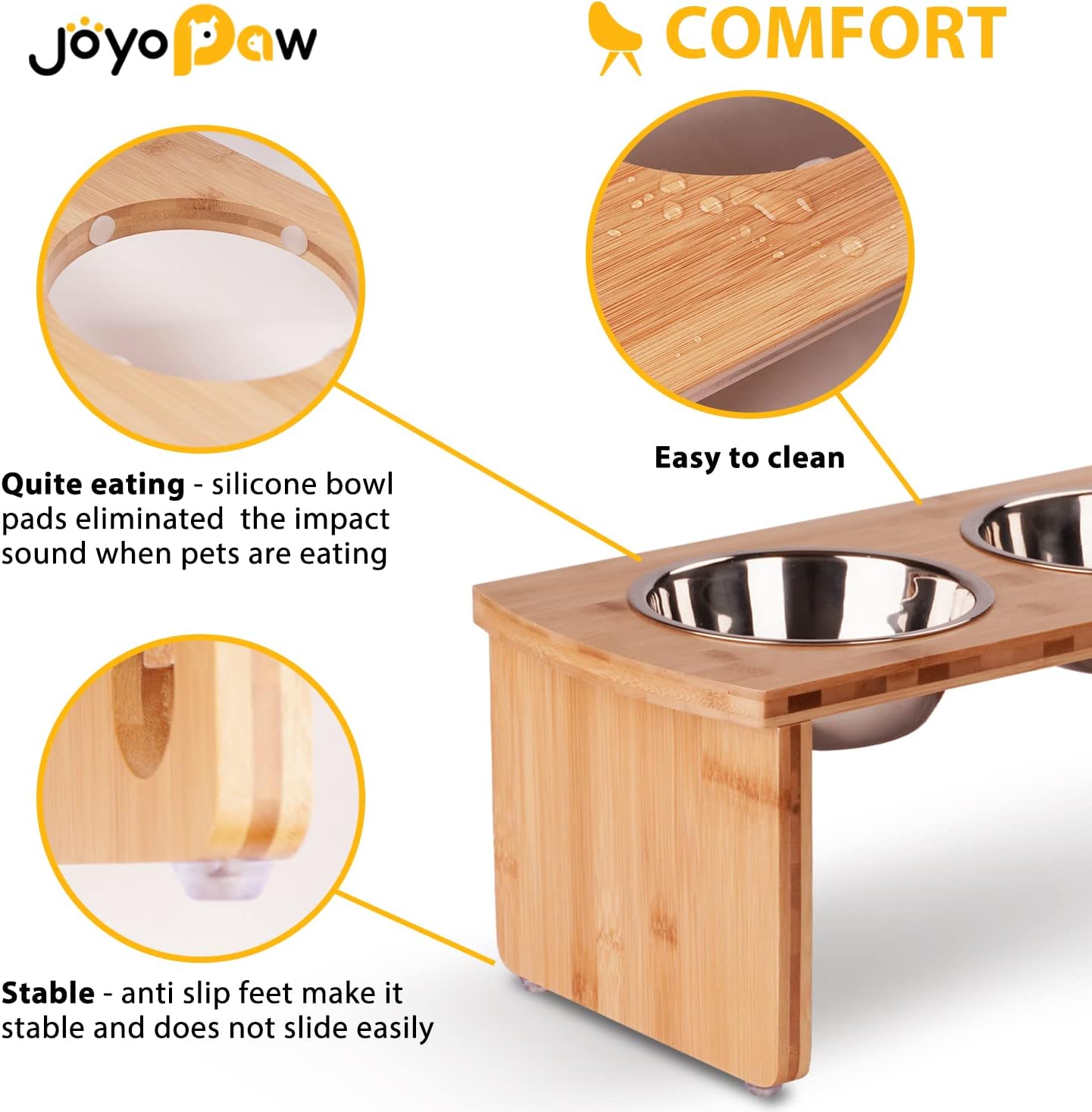 Elevated Dog Bowls, Bamboo Raised Dog Bowl for Medium Dogs, with 2 Stainless Steel Bowls (7'' Tall-30 oz Bowl)