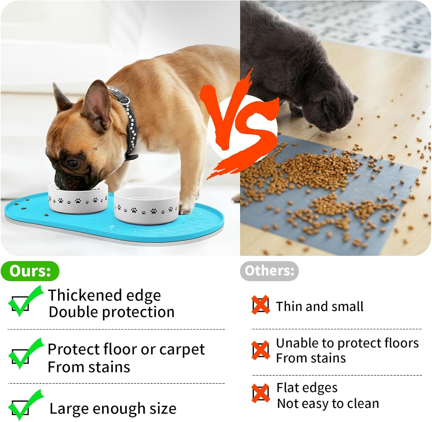 KPWACD Dog Food Mat Anti-Slip Bowl Mats for Food and Water, High-Lips Waterproof Pet Placemat Prevent Messy Spills to Floor, Silicone Puppy Feeding Trays for Large Medium Small Dogs Cats