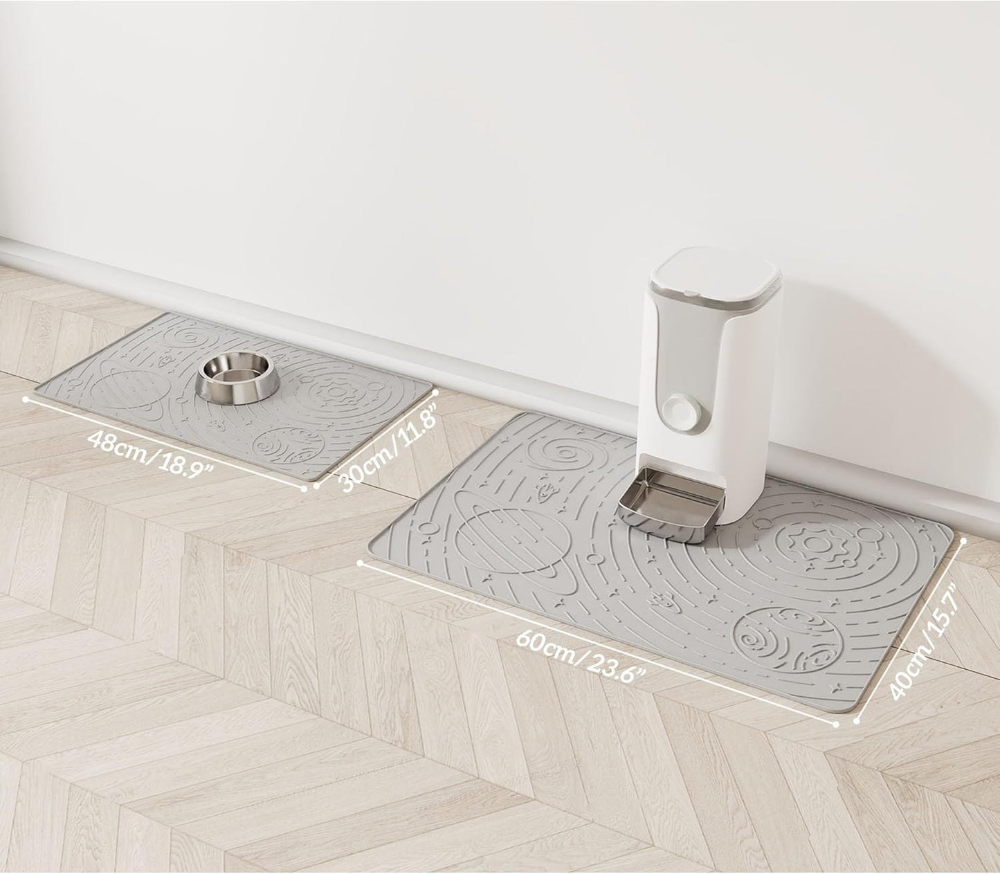 OHMO Dog Food Mat, Silicone Waterproof Cat Food Mat, Non-Skid Spill Proof Pet Feeding Mat for Food and Water, Easy to Clean Dog Placemat(Ash, 18.9" x 11.8")