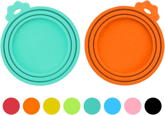 2 Pack Pet Food Cans Lids, Silicone Food Can Covers for Dog and Cat, BPA Free/Food Safe/Universal, One Fit Most Standard Size Food Can Top Teal/Orange, CWGTG01