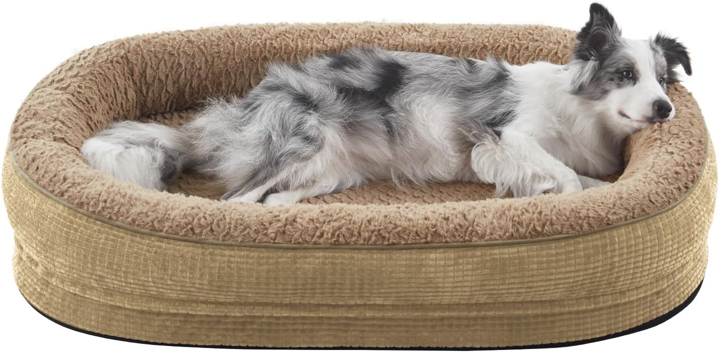 JOEJOY Orthopedic Dog Beds Large Sized Dog, Egg-Crate Memory Foam Pet Couch Bed with Bolster Sides, Waterproof Lining, Removable Washable Cover & Non-Slip Bottom, Light Brown