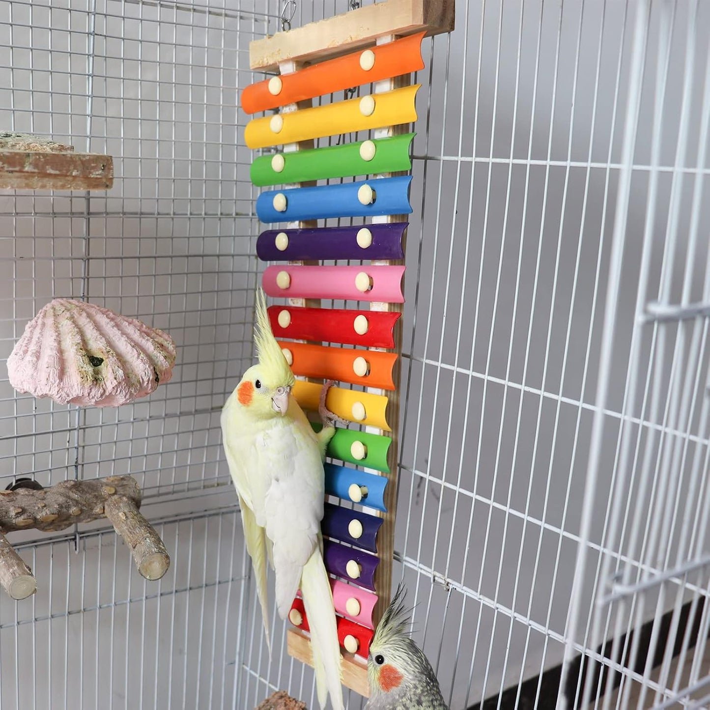Dnoifne Large Colorful Bird Xylophone, Suspensible Funny Xylophone with 15 Metal Keys, Parrot Parakeet Budgies Love Birds Cage Toy Accessories