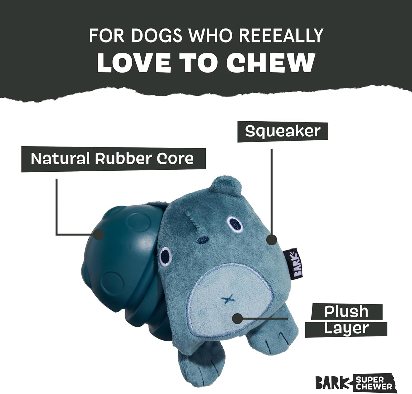 Barkbox Grey Bear Hugger Super Chewer 2-in-1 Plush Exterior Hard Core Plush Toy, Large Breeds