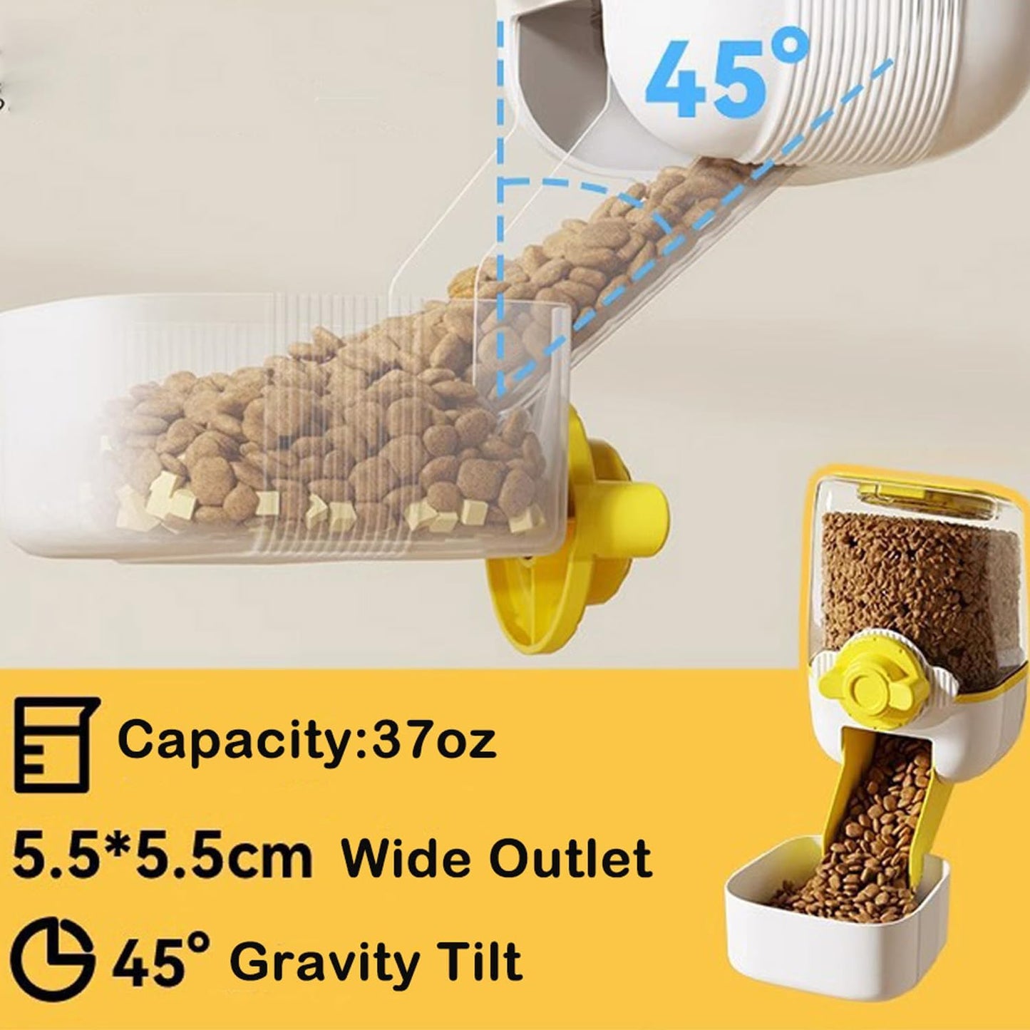 Pet Hanging Automatic Feeders Drinking Bowls，Gravity Rabbit Feeder and Water Set，Cage Cat Food Bowl Feeding Station for Puppy Kitten Chinchilla Hedgehog Guinea Pig Ferret (Yellow-Food)