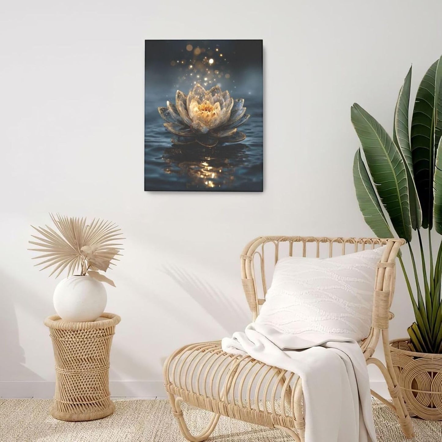 Zen Lotus Canvas Wall Art Mystical Lotus Bloom in Water Aesthetic Pictures Wall Decor Modern Meditation Spiritual Painting Print Framed Artwork Decorations Gifts for Yoga Spa Room Bathroom 16"x20"