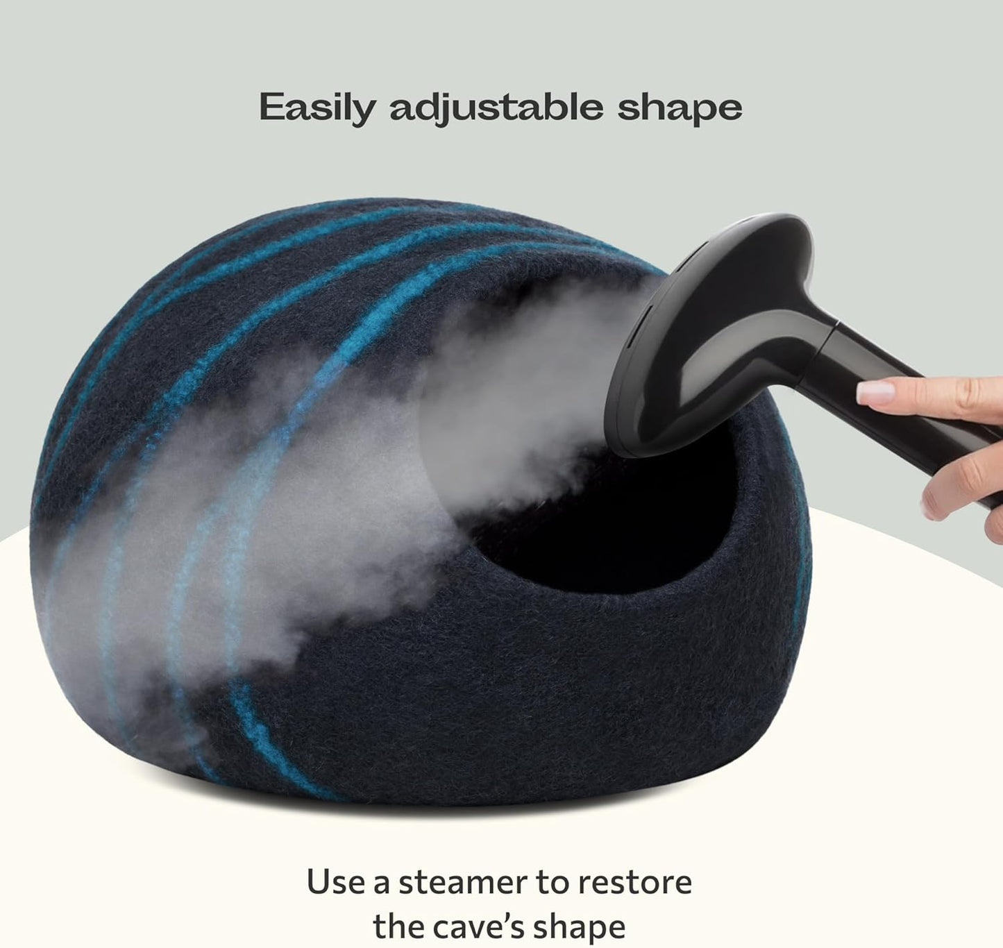 MEOWFIA Cat Cave – Premium Felt Cat Bed for Indoor Cats, Handmade 100% Merino Wool (Large, Black Aqua)