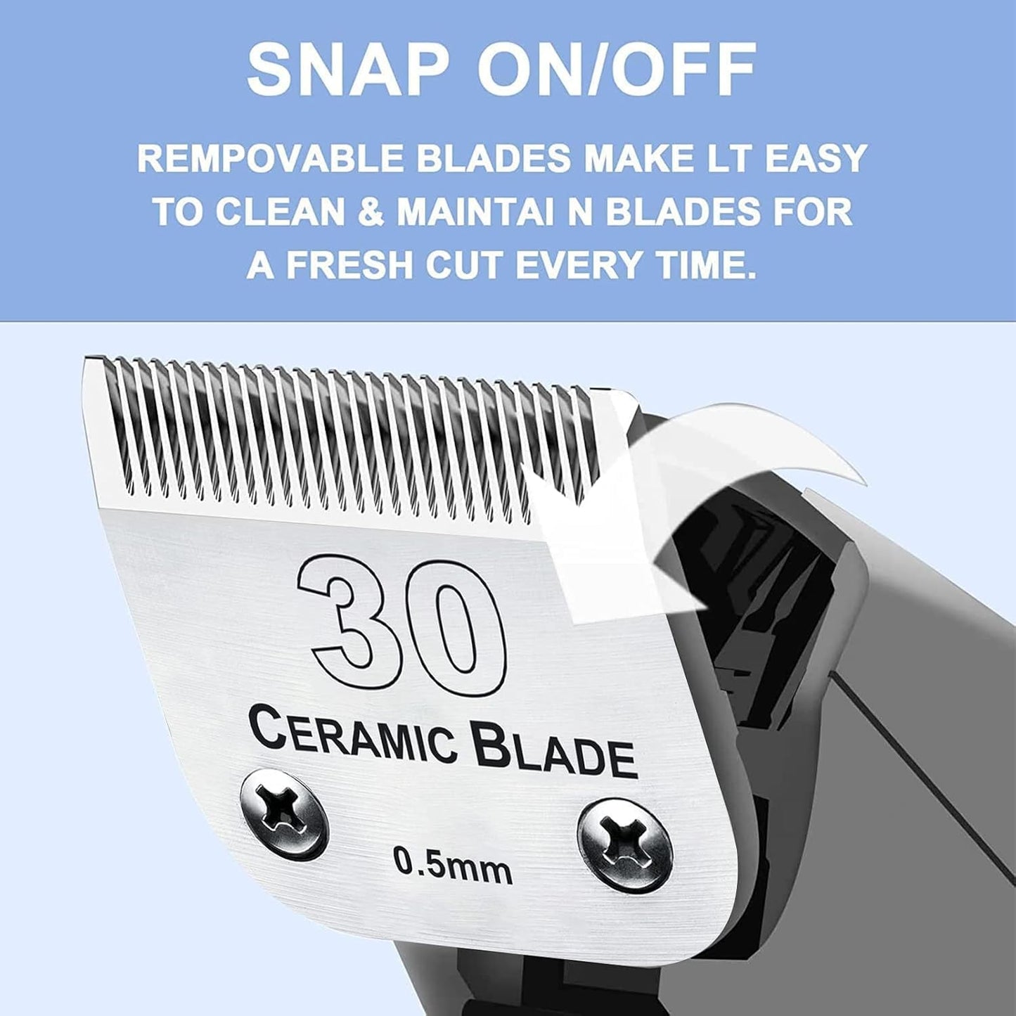 Audoc 3Pack #30 Blade Dog Grooming Clipper Replacement Blades Compatible with Wahl/Oster Dog Clippers,Detachable Ceramic Blade & Stainless Steel Blade,Size-30, 1/50-Inch Cut Length (64260)